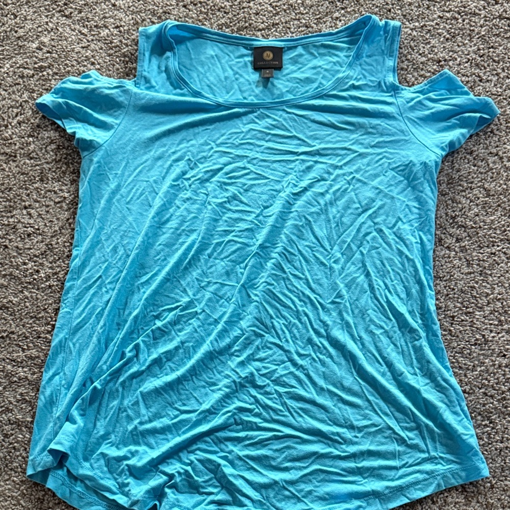 JM Collection Turquoise Cold Shoulder Tee